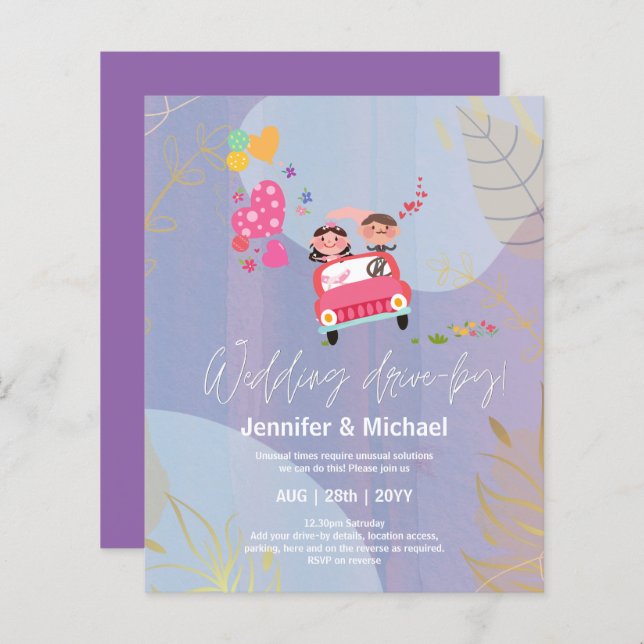 Cute Wedding Drive-By Budget Invitations (Front/Back)
