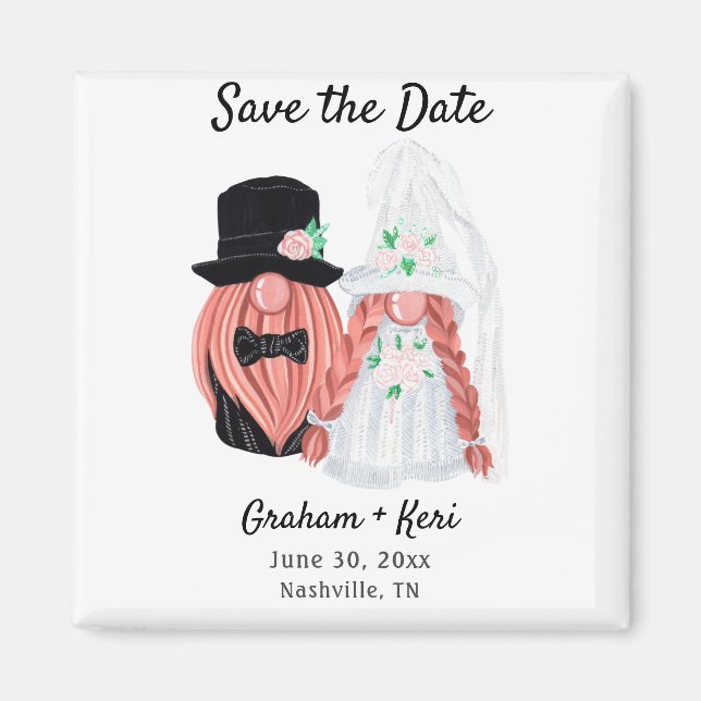 Cute Wedding Gnome Couple Save the Date Magnet (Front)