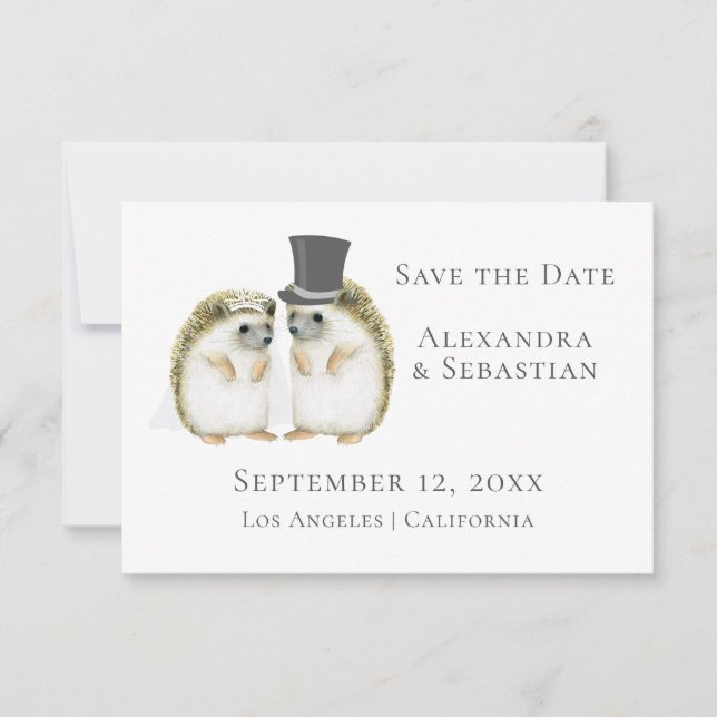 Cute Wedding Hedgehog Couple Save The Date (Front)