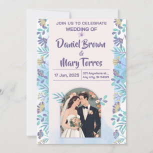 Cute wedding invitation  Blue Purple