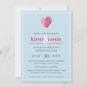 CUTE WEDDING INVITE modern fingerprint heart blue
