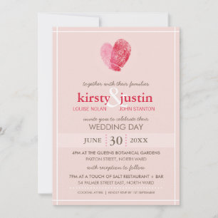 CUTE WEDDING INVITE modern fingerprint heart pink