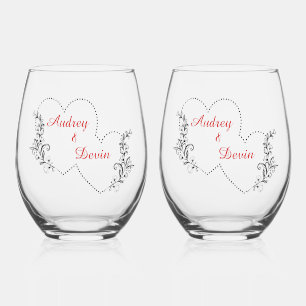 Cute Wedding Keepsake Stemless Wine Glass