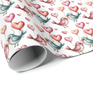 Cute Wedding love birds tiled Wrapping Paper