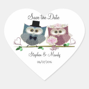 Cute Wedding Owls Heart Sticker