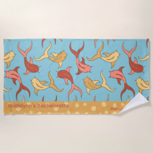 Cute Wedding Party Favour Personalised Koi Fish Beach Towel