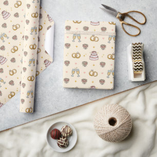 Cute Wedding Rings and Champagne Wrapping Paper