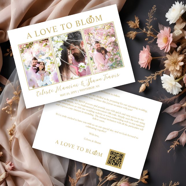 Cute Wedding Rings Luxurious 3 Multi Photos Save The Date (Cute Wedding Rings Luxurious 3 Multi Photos in Fake Gold Save the Date Card with Envelope,)