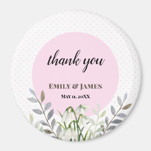 Cute Wedding White Snowdrops Pink Polka Dots Magnet