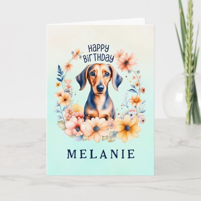 Cute Weenie Dog Birthday | Add Name Card (Front)
