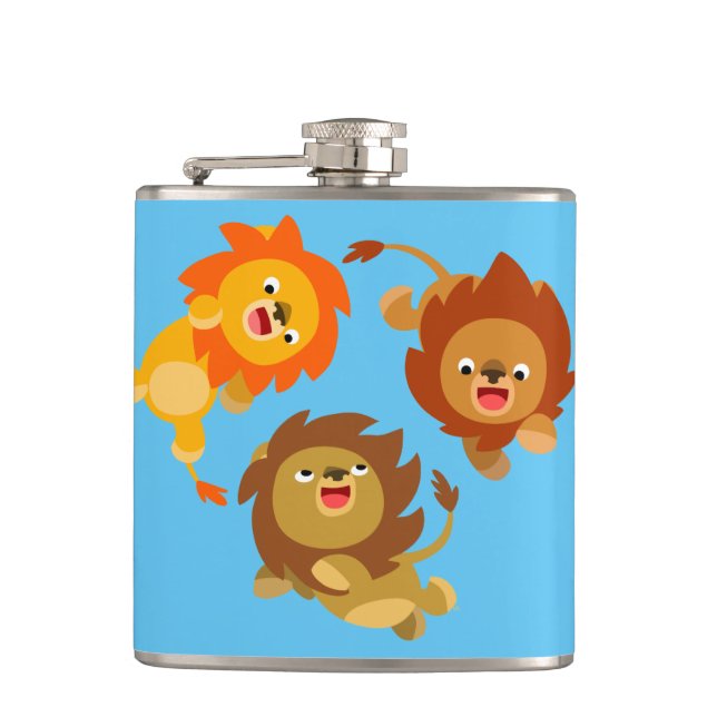 Cute Weightless Cartoon Lions Hip Flask (Front)