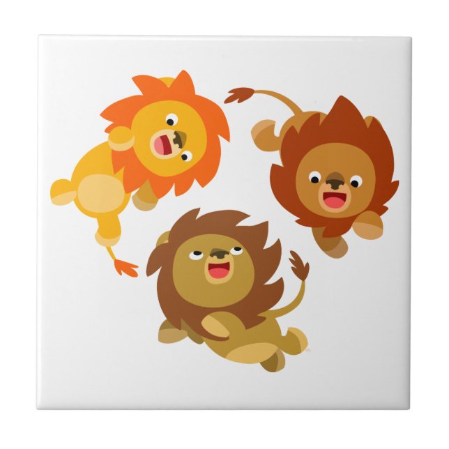 Cute Weightless Cartoon Lions Tile (Front)