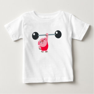 Cute Weightlifting Cartoon Pig Baby T-Shirt