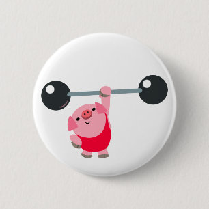Cute Weightlifting Cartoon Pig Button Badge