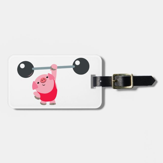 Cute Weightlifting Cartoon Pig Luggage Tag (Front Horizontal)