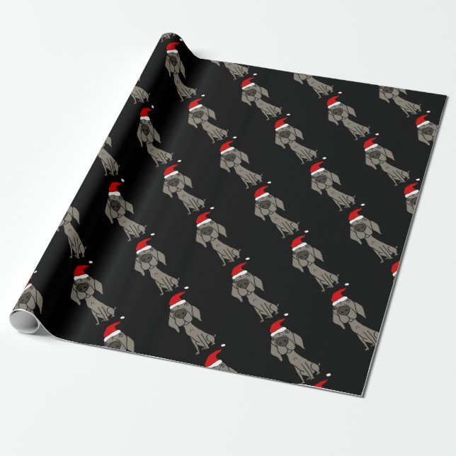 Cute Weimaraner Dog in Santa Hat Christmas Cartoon Wrapping Paper (Unrolled)