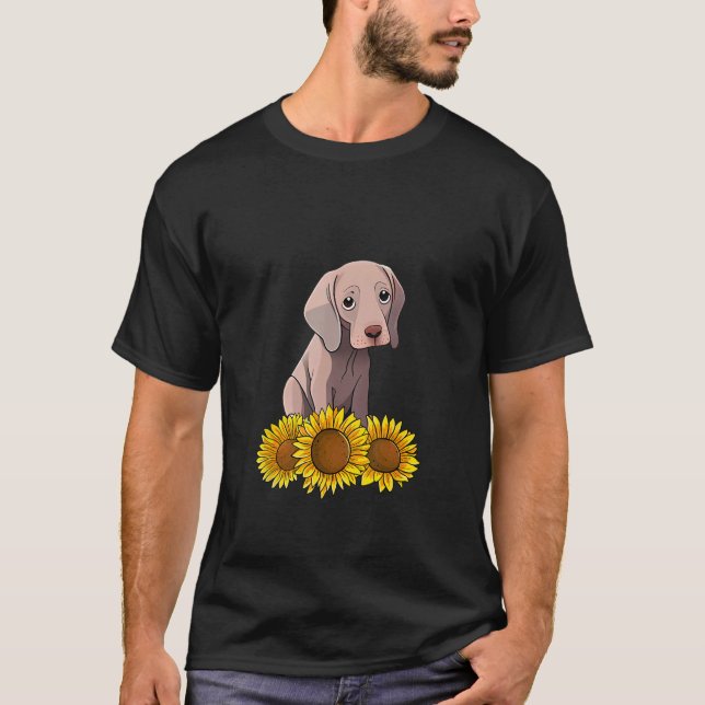Cute Weimaraner Dog Sunflower Graphic for Women Fl T-Shirt (Front)