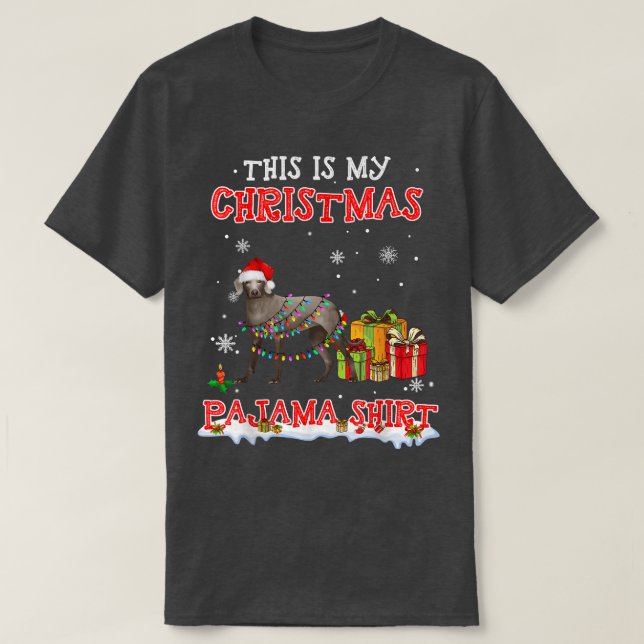 Cute Weimaraner On Snow   Christmas Pajama  T-Shirt (Design Front)
