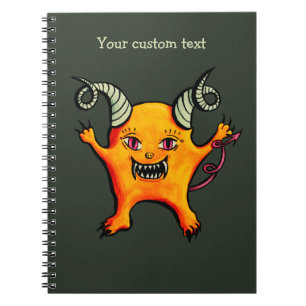 Cute Weird Horned Little Devil Creature Your Text Notebook