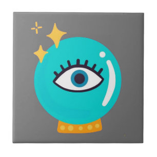 Cute weird third eye crystal ball ceramic tile