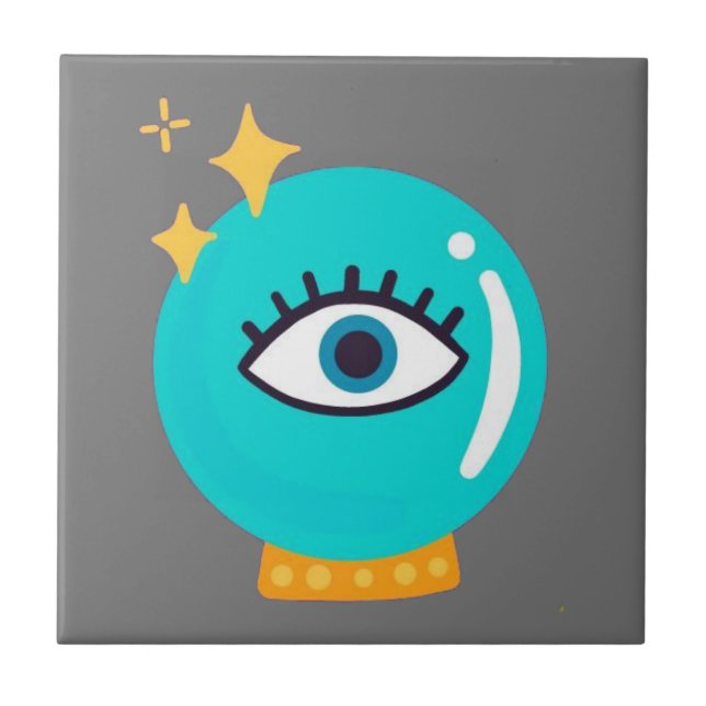 Cute weird third eye crystal ball ceramic tile (Front)