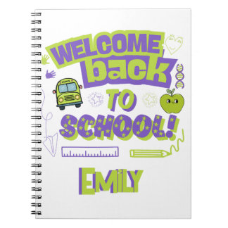 Cute Welcome Back To School Purple Green Notebook