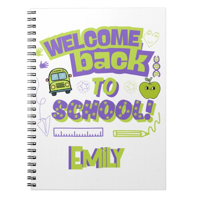 Cute Welcome Back To School Purple Green Notebook (Front)