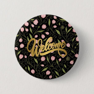Cute, welcome flower/tulip repeating pattern 6 cm round badge