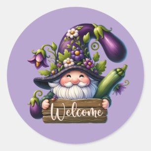 Cute welcome garden gnome classic round sticker