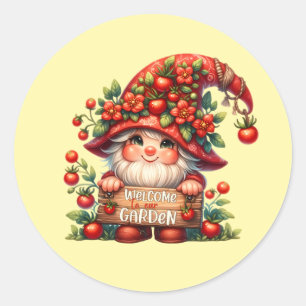 Cute welcome garden gnome classic round sticker