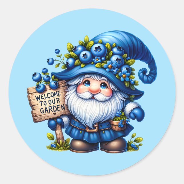 Cute welcome garden gnome  classic round sticker (Front)