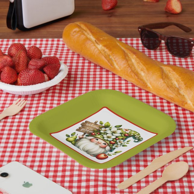 Cute welcome garden party gnome paper plate (Picnic)