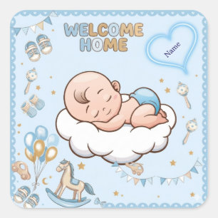Cute Welcome Home Little Prince Baby Boy Custom St Square Sticker