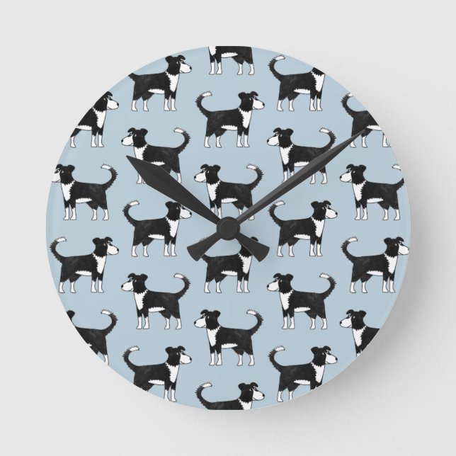 Cute Welsh Border Collie Sheep Dog Pattern Round Clock (Front)