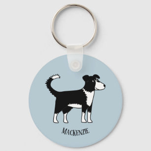 Cute Welsh Border Collie Sheepdog Custom Name Key Ring