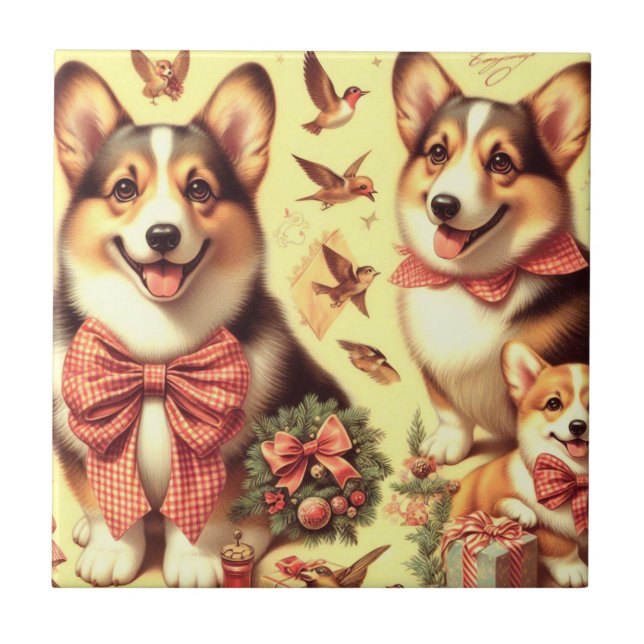 Cute Welsh Corgi Cardigan Illustration Ceramic Tile (Front)