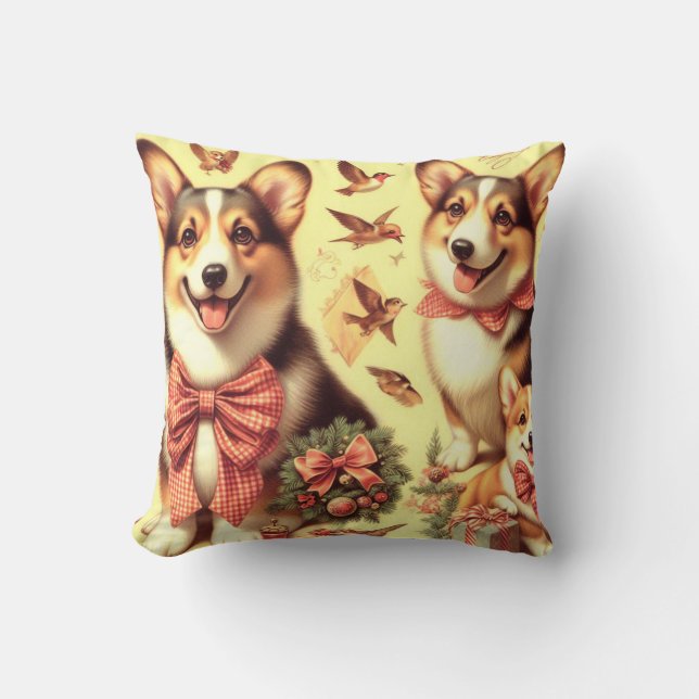 Cute Welsh Corgi Cardigan Illustration Cushion (Front)