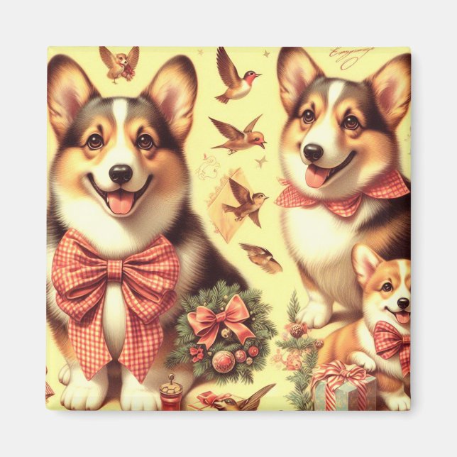 Cute Welsh Corgi Cardigan Illustration Magnet (Front)