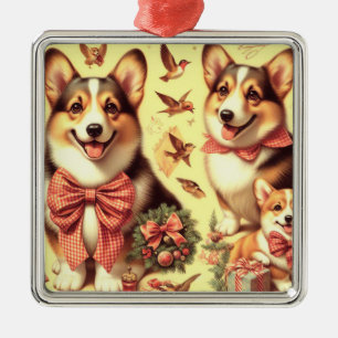 Cute Welsh Corgi Cardigan Illustration Metal Ornament