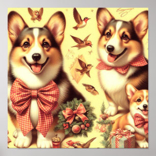 Cute Welsh Corgi Cardigan Illustration Poster