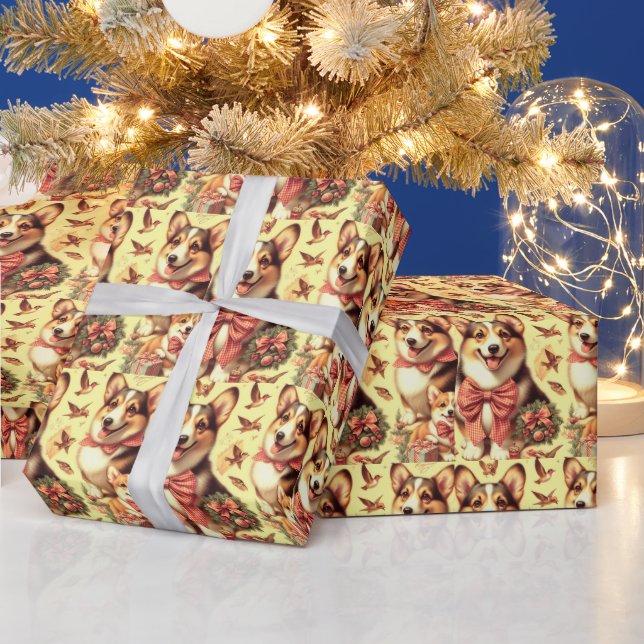 Cute Welsh Corgi Cardigan Illustration Wrapping Paper (Holidays)