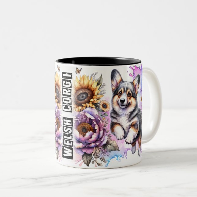 Cute Welsh Corgi Dog Two-Tone Coffee Mug (Front Right)