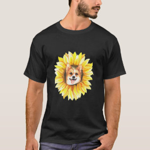Cute Welsh Corgi Pembroke Dog Sunflower T-Shirt