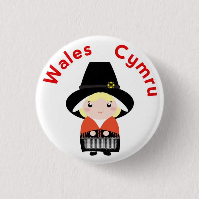 Cute Welsh Costume Pin Button Badge (Front)