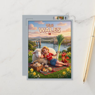 Cute Welsh Dragon Visit Wales Travel Postcard