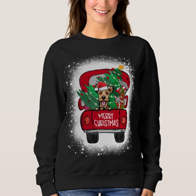 Cute Welsh Terrier Red Truck Merry Christmas Bleac Sweatshirt (Front)