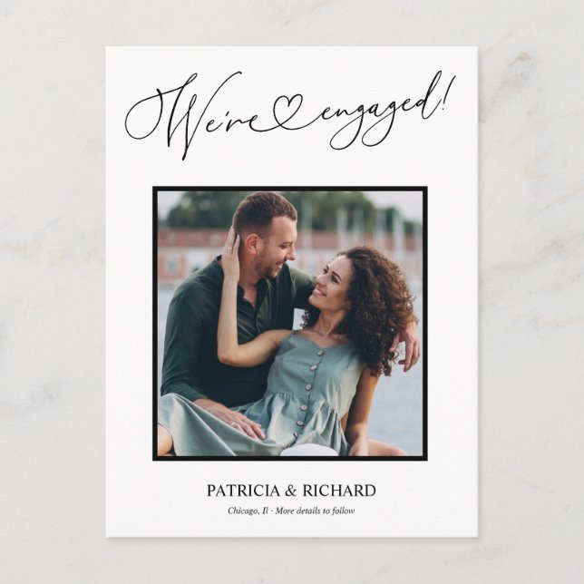 Cute We're Engaged Engagement Announcement Photo Postcard (Front)