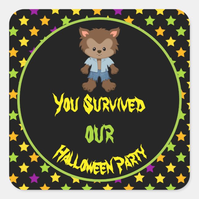 Cute Werewolf Boy Halloween Costume Party Square Sticker (Front)