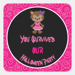 Cute Werewolf Girl Halloween Party Square Sticker