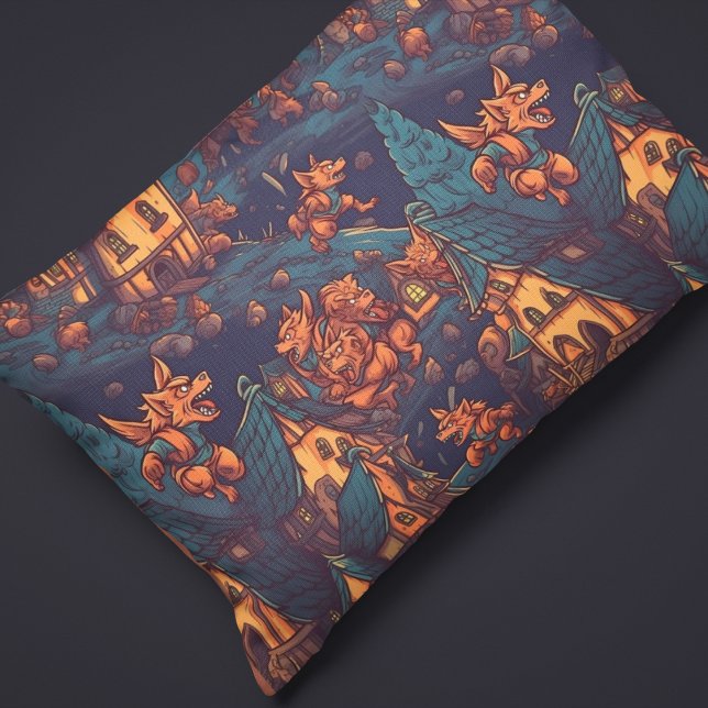 Cute Werewolves Running Around a Village Pillowcase (Creator Uploaded)